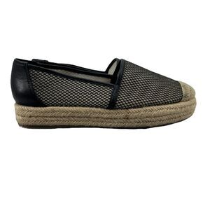 Karl Lagerfeld Womens 8 Shoe Black Adila Leather Mesh Platform Espadrille SlipOn